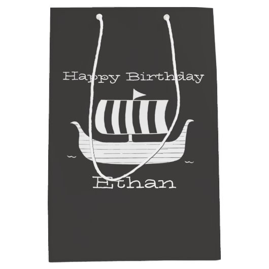 バイキング船/ロングボート付カスタムき/背景色 ミディアムペーパーバッグ (正面)