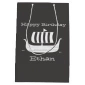 バイキング船/ロングボート付カスタムき/背景色 ミディアムペーパーバッグ (裏面)