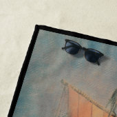 バイキング船/海ブラックトリムで帆に長いボート ビーチタオル (インサイチュ)