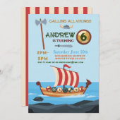 バイキング誕生日ボートウォリアー 招待状 (正面/裏面)