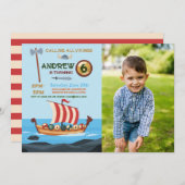 バイキング誕生日ボートウォリアーAx写真 招待状 (正面/裏面)