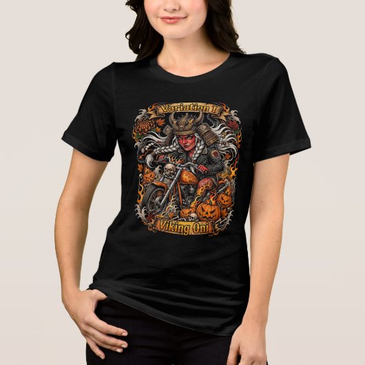 バイキング鬼バイク女子ハロウィン,サムライバイク トライブレンドTシャツ (正面)