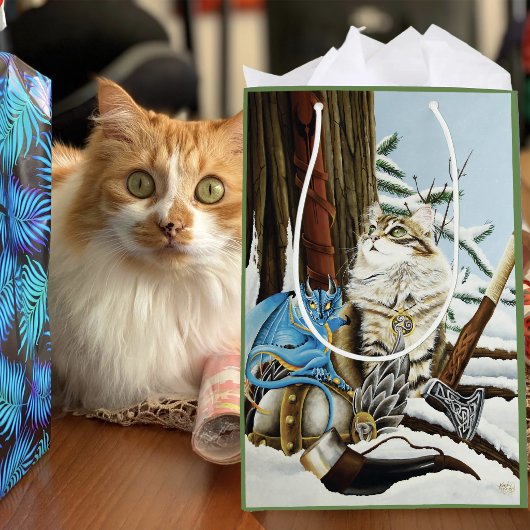 バイキング 猫 青龍 ファンタジー ミディアムペーパーバッグ