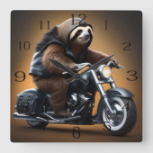 バイクおもしろいに乗ってバイクを走らせる スクエア壁時計 (正面)