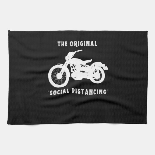 バイクおもしろいオリジナルソーシャル距離 キッチンタオル (横)