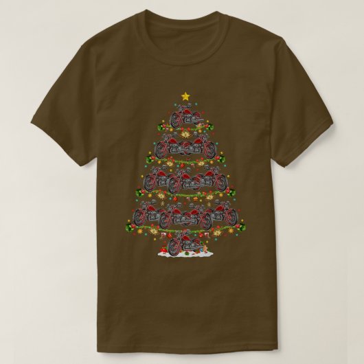 バイクおもしろいクリスマス照明サンタモーターバイクチ Tシャツ (デザイン正面)