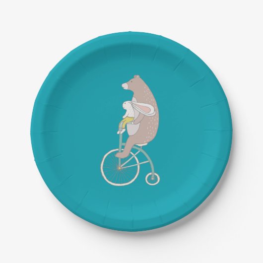 バイクお洒落に乗るバニーとクマ ペーパープレート (正面)