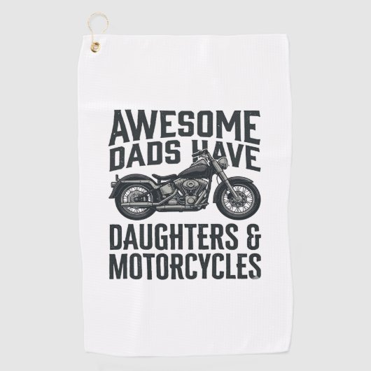 バイクお父さん娘の引用文ビンテージ風デザイン ゴルフタオル (正面)