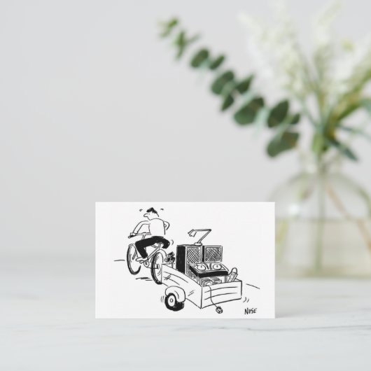 バイクでのDJのおもしろい漫画とモバイルディスコ 名刺 (スタンド正面)