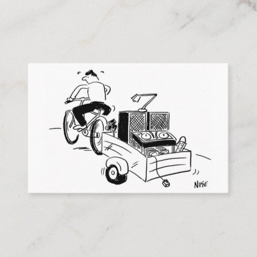 バイクでのDJのおもしろい漫画とモバイルディスコ 名刺 (正面)