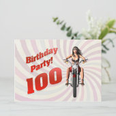 バイクで女の子と100歳の誕生日パーティー 招待状 (スタンド正面)