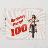 バイクで女の子と100歳の誕生日パーティー 招待状 (正面/裏面)
