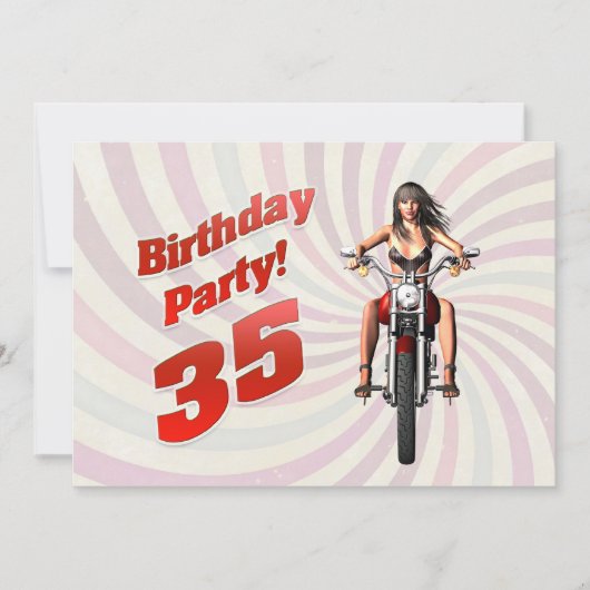 バイクで女の子と35歳の誕生日パーティー 招待状 (正面)