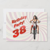 バイクで女の子と38歳の誕生日パーティー 招待状 (正面)