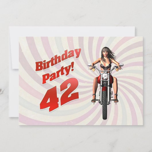 バイクで女の子と42歳の誕生日パーティー 招待状 (正面)