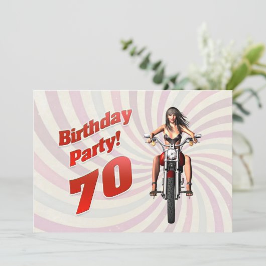 バイクで女の子と70歳の誕生日パーティー 招待状 (スタンド正面)