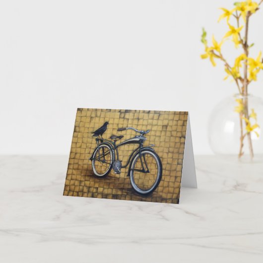 バイクとカラス カード (黄色い花)