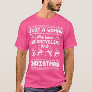 バイクとクリスマスが好きな女性 Tシャツ