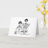 バイクとサイドカーの二人の花婿の結婚式 カード (黄色い花)