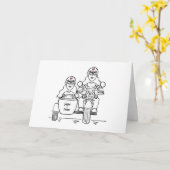 バイクとサイドカーの二人の花嫁の結婚式 カード (黄色い花)