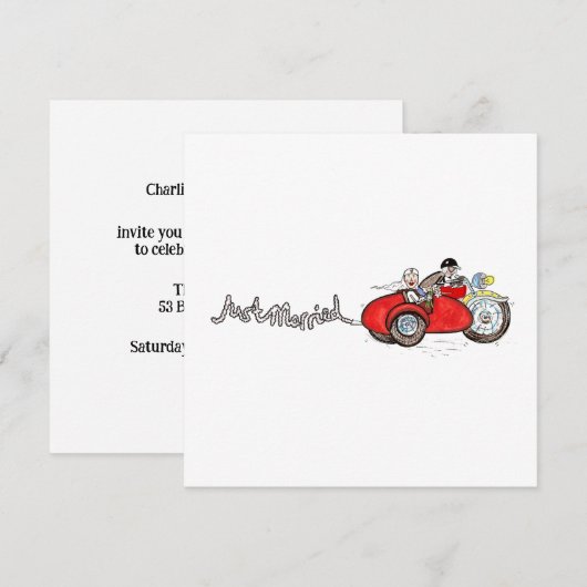 バイクとサイドカーの結婚式 イブニング 招待状 (正面/裏面)