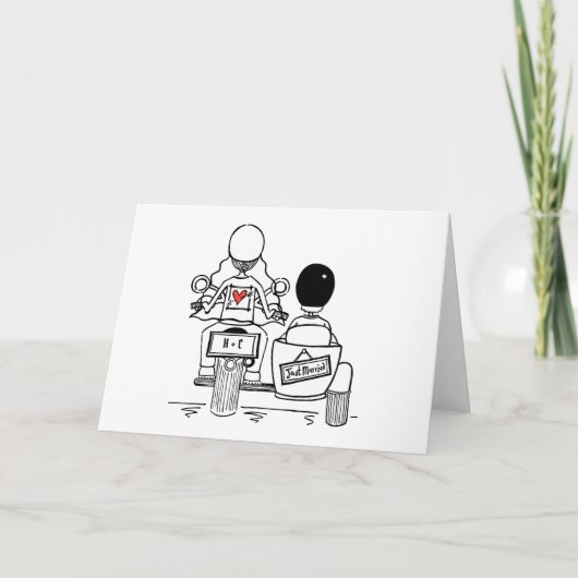 バイクとサイドカーの結婚式 カード (正面)