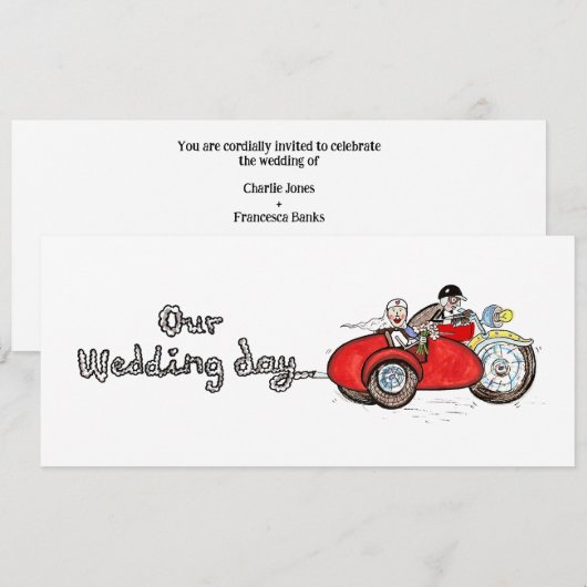 バイクとサイドカーの結婚式  招待状 (正面/裏面)
