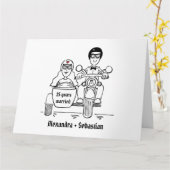 バイクとサイドカーの記念日 カード (黄色い花)