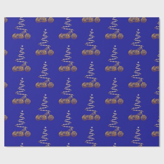 バイクとツリー付きオートバイ金ゴールドクリスマス ラッピングペーパー (フラット)