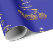 バイクとツリー付きオートバイ金ゴールドクリスマス ラッピングペーパー (ロールコーナー)