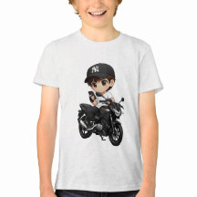 バイクに乗ったかっこいいキャラクターのキッズTシャツ