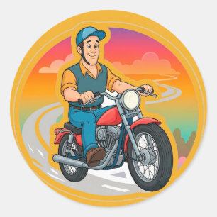 😄 バイクに乗ったかわいい漫画のバイカー 🤣 ラウンドシール