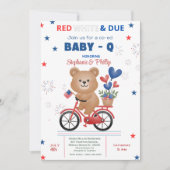 バイクに乗ったクマの7月4日ベイビーシャワー 招待状 (正面)