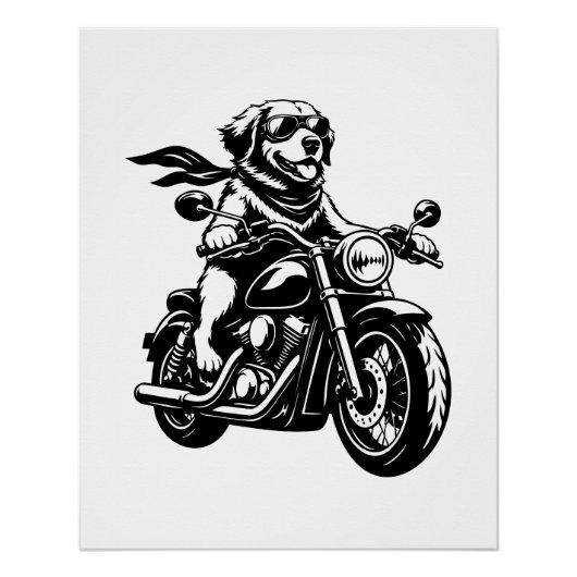 バイクに乗ったクールな犬 ポスター (正面)