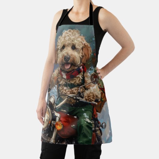 バイクに乗ったコックパウドクリスマス エプロン (インサイチュ)