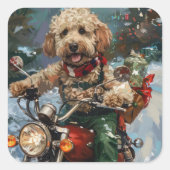 バイクに乗ったコックパウドクリスマス スクエアシール (正面)