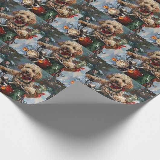 バイクに乗ったコックパウドクリスマス ラッピングペーパー (角)