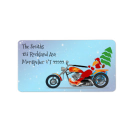 バイクに乗ったサンタとクリスマスツリーのラベル ラベル