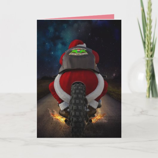 バイクに乗ったサンタクロースのクリスマスカード カード (正面)