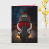 バイクに乗ったサンタクロースのクリスマスカード カード (黄色い花)