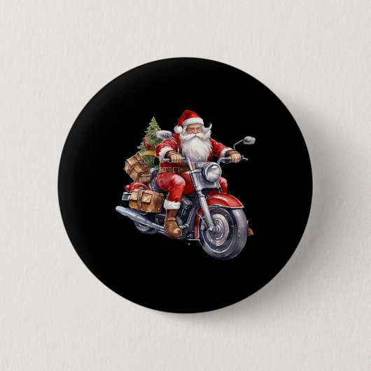 バイクに乗ったサンタクロース 楽しいクリスマスのバイク 缶バッジ (正面)