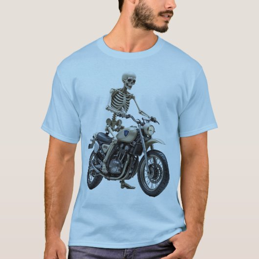 バイクに乗ったスケルトン男性用Tシャツ Tシャツ (正面)