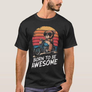 バイクに乗ったテディベアヴィンテージの夕日 Tシャツ
