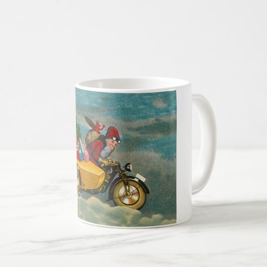 バイクに乗ったビンテージクリスマスサンタ コーヒーマグカップ (正面右)