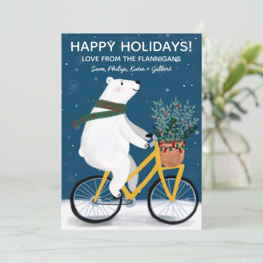 バイクに乗ったホッキョクグマかわいいクリスマスカスタム シーズンカード (スタンド正面)