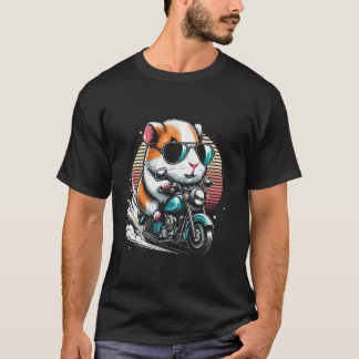 バイクに乗ったモルモットが面白い バイカー愛好家向け Tシャツ