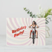 バイクに乗った女の子と誕生日パーティー 招待状 (スタンド正面)