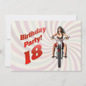 バイクに乗った女の子と18歳の誕生日パーティー 招待状 (正面)