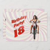 バイクに乗った女の子と18歳の誕生日パーティー 招待状 (正面/裏面)