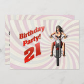 バイクに乗った女の子と21歳の誕生日パーティー 招待状 (正面/裏面)